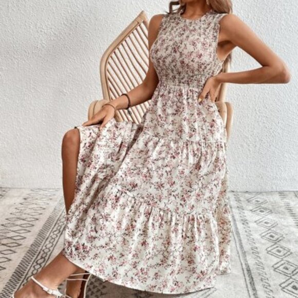 Boho Dress, Floral Print Ruffle Hem Dress, summer dress - Picture 2 of 8